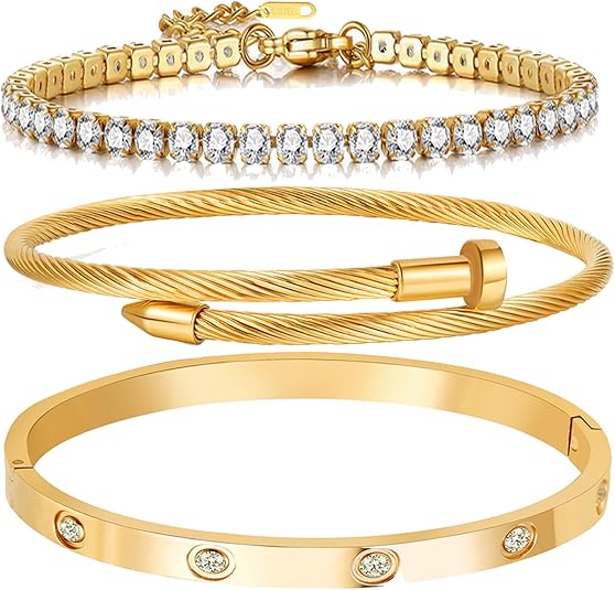 18K Gold Plated Love Bangle Bracelet Set by D. Allen